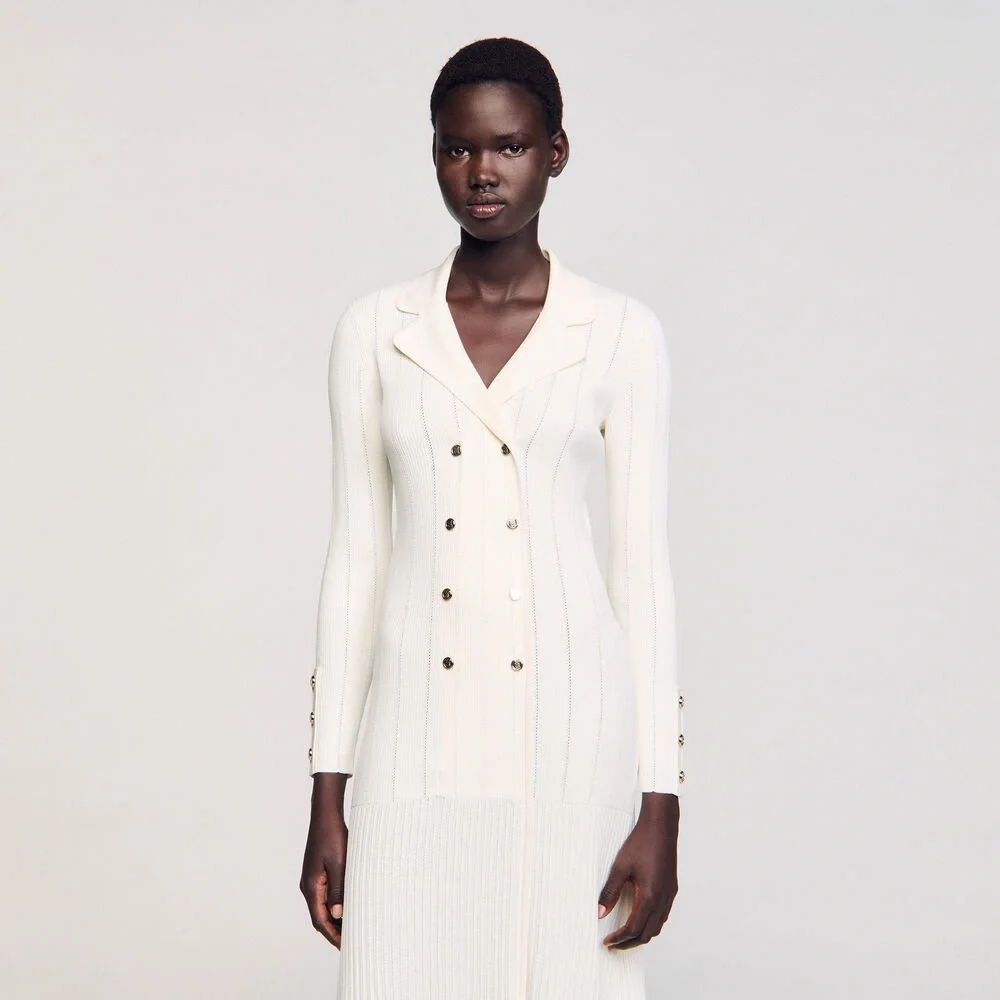 NWT Sandro Olympe Knit Maxi Dress $282 at Sandro/Bloomingdales—collar dirt marks - Picture 4 of 14